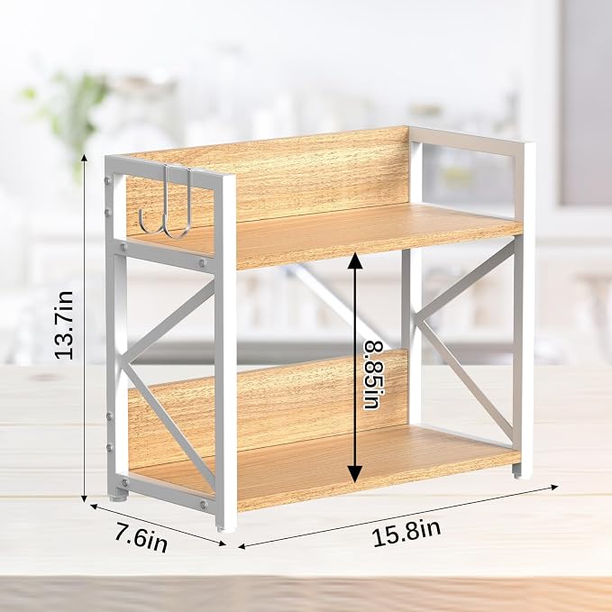 RUILALIFE Kitchen-Countertop-Organizer-Shelf, 2 Tier Coffee Bar Station Organizer for Counter,Wooden Spice Rack Shelf, Space Saving Desk Shelving Riser Unit, Coffee Bar Accessories (Maple, Large) - Image 5