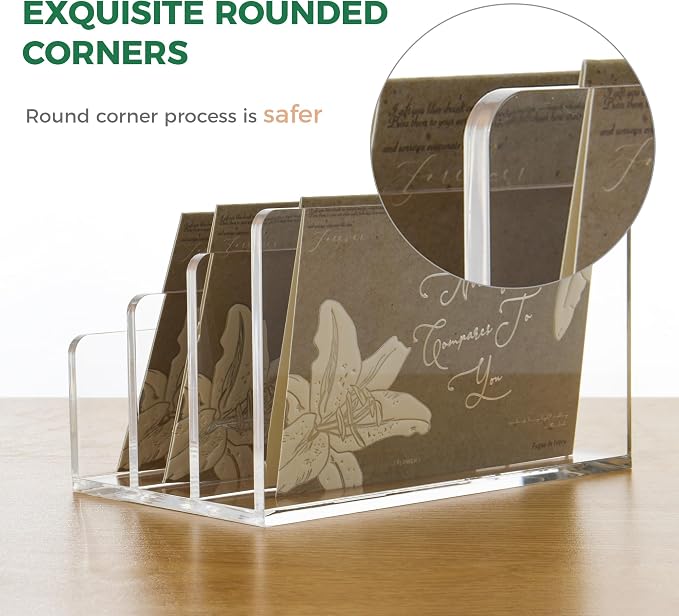 3 Compartments Clear Acrylic Mail Holder – Vertical Letter Sorter & Multifunction Desk Organizer for Bills, Documents, Notebooks – Modern Office/Home Envelope File Rack - Image 5