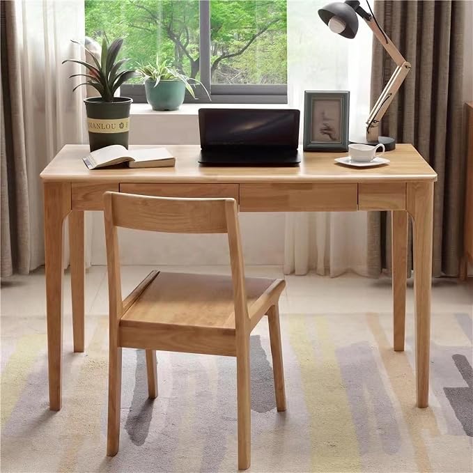 Solid Wood Desk with Drawers, Small Computer Desk for Small Spaces, Gaming Study Home Office Desks for Work, Student PC Desk for Bedroom, Escritorios para Cuartos (Wood Color, 47inch) - Image 4