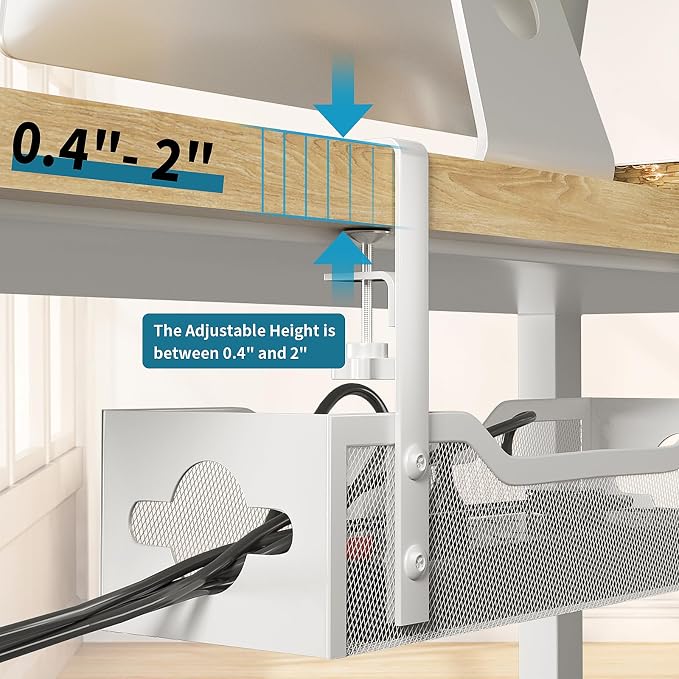 Under Desk Cable Management Tray 2 Pack, No Drill Cable Organizer With Clamp for Standing Desk, Easy to Install Cord Management System, No Damage Wire Organizer - Image 3