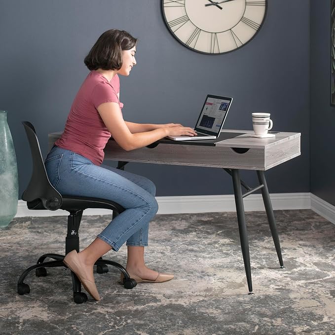 Calico Designs Nook Modern Office Laptop Writing Desk- 47.25″ Wide Home Workstation Space-Saving with Storage Compartments, Greywash - Image 2