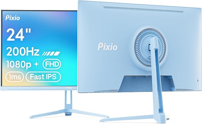 Pixio PX248 Wave Blue 24 inch 200Hz Refresh Rate FHD 1080p Resolution Fast IPS Panel 1ms GTG Response Time Built-in Speakers Gaming Monitor with Adaptive Sync by Pixio