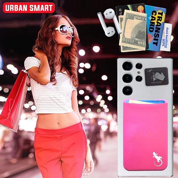 Phone Wallet - Adhesive Card Holder - Cell Phone Pouch - Stick on Lycra Pocket by Gecko - Carry Credit Cards and Cash - Image 8
