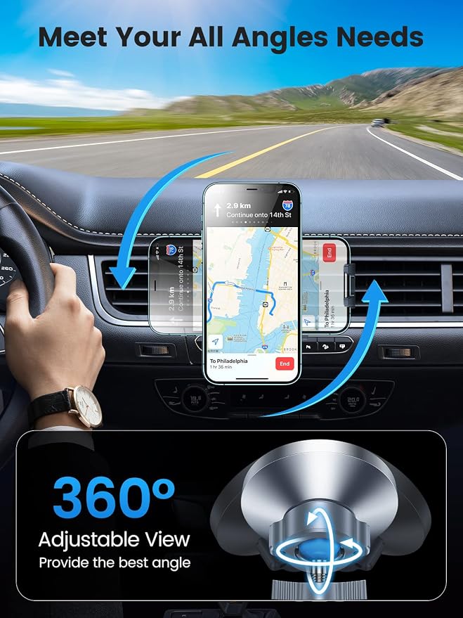 VICSEED for MagSafe Car Mount [Upgraded Strongest Magnet Power] Magnetic Phone Holder for Car Vent 360 Adjustable Magnetic Car Phone Holder Mount for iPhone 16 Pro Max 15 14 13 12 Plus Mini - Image 5