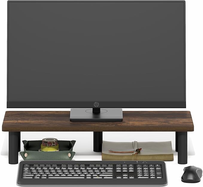 Furinno Turn-N-Tube Monitor Stand Riser, 23.6" Wide Rectangle Monitor Riser, Laptop Stand for Desk, Office Desk Accessories, Desktop Organizers and Accessories, Toolless Assembly, Amber Pine - Image 4