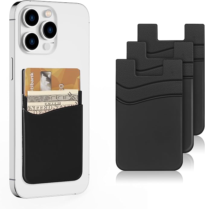 SHANSHUI Phone Card Holder, Silicone Phone Wallet Stick on Credit Card Holder Pocket for Almost All Smartphones (Black/3pcs) by SHANSHUI