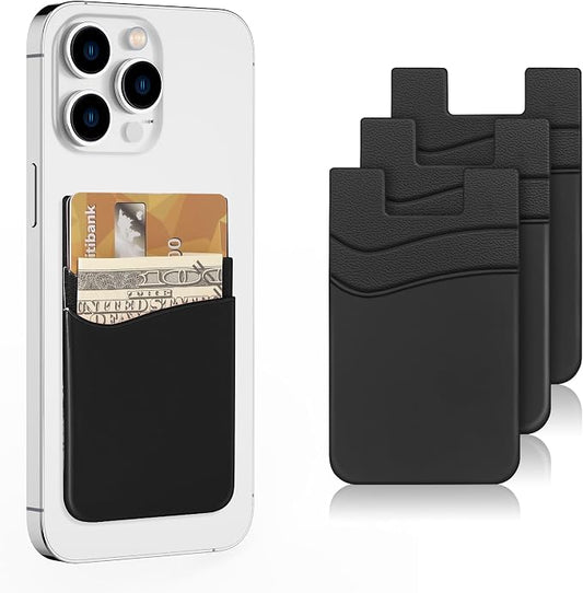 SHANSHUI Phone Card Holder, Silicone Phone Wallet Stick on Credit Card Holder Pocket for Almost All Smartphones (Black/3pcs) by SHANSHUI