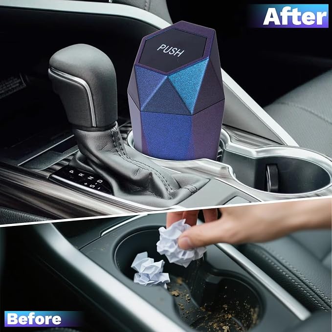 BFXM Car Trash Can, 2 Pack Car Trash Bin with Lid, Car Accessories for Women Interior, Car Garbage Can with Additional 2 ABS Hooks and 60pcs Trash Bags, Suitable for Home, Office, Car Organizer - Image 3
