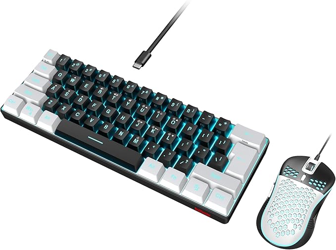 RedThunder 60% Gaming Keyboard and Mouse Combo, Ultra-Compact 61-Key RGB Backlit Mini Keyboard, Lightweight 7200 DPI Honeycomb Optical Mouse, RGB Wired Gaming Set for PC PS5 Xbox Gamer(Black-White) by RedThunder