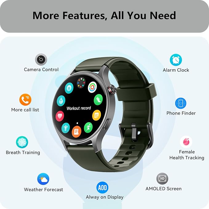Smart Watch for Men Women, Answer/Make Call, AMOLED Ultra-Clear Screen Activity Trackers with Heart Rate/Sleep/SpO2 Monitor, Smartwatch for iPhone/Samsung/Android, 110+ Sport Modes, 3ATM Waterproof - Image 7