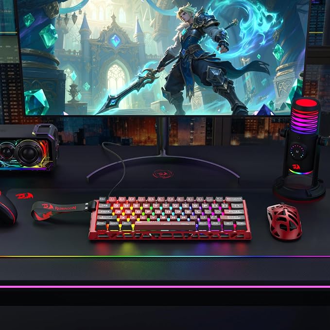 Redragon K753 HE Rapid Trigger Gaming Keyboard, 60% 61 Keys Wired Mechanical Keyboard w/Hype-Red Hollowed-Out Aluminum Base, Next-Gen UltraMag 100% POM Silky Rappid Trigger Magnetic Switch - Image 8