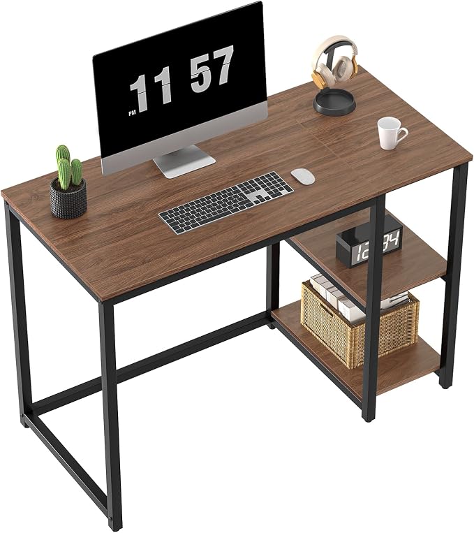 SINPAID 40" Vintage Desk with Shelves, Sturdy Dark Brown Desks with Storage, Rustic Desk Wooden by SINPAID