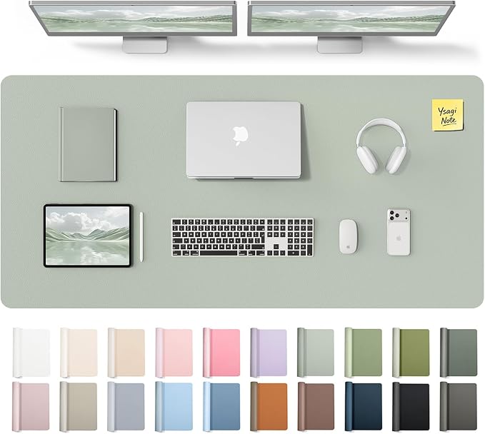 YSAGi Leather Desk Pad Protector, Office Desk Mat, Large Mouse Pad, Non-Slip PU Leather Desk Blotter, Laptop Desk Pad, Waterproof Desk Writing Pad for Office and Home (Grayish Green,55" x 24") by YSAGi