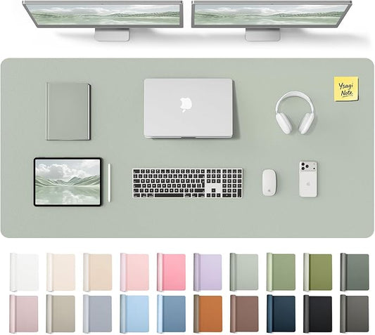 YSAGi Leather Desk Pad Protector, Office Desk Mat, Large Mouse Pad, Non-Slip PU Leather Desk Blotter, Laptop Desk Pad, Waterproof Desk Writing Pad for Office and Home (Grayish Green,55" x 24") by YSAGi