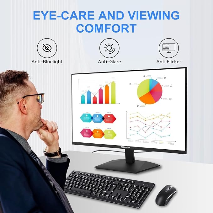 SANSUI Monitor 24 Inch 100Hz PC Monitor, HDMI VGA Ports VESA Mount, FHD Computer Monitor Ultra-Slim Ergonomic Tilt Eye Care for Home Office (ES-24F2, HDMI Cable Included) - Image 8