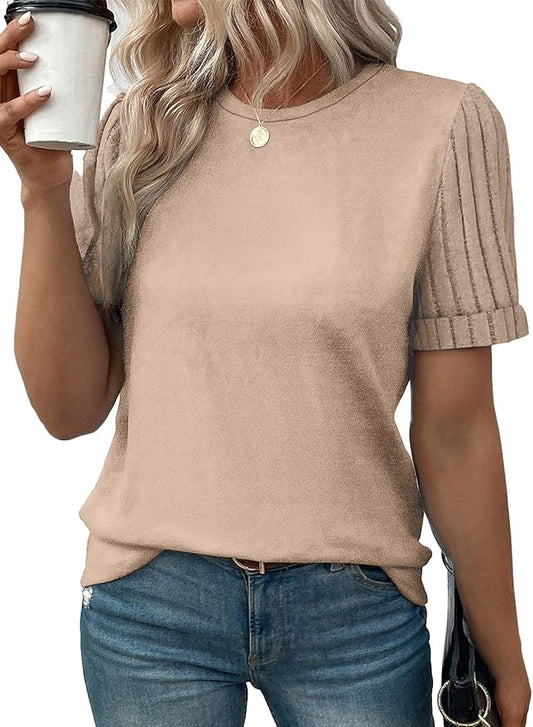 SHEWIN Women's Short Sleeve Summer Tops Crewneck Knit Solid Loose Casual Basic T Shirts Tee Blouses by SHEWINBeYourFashionStylist