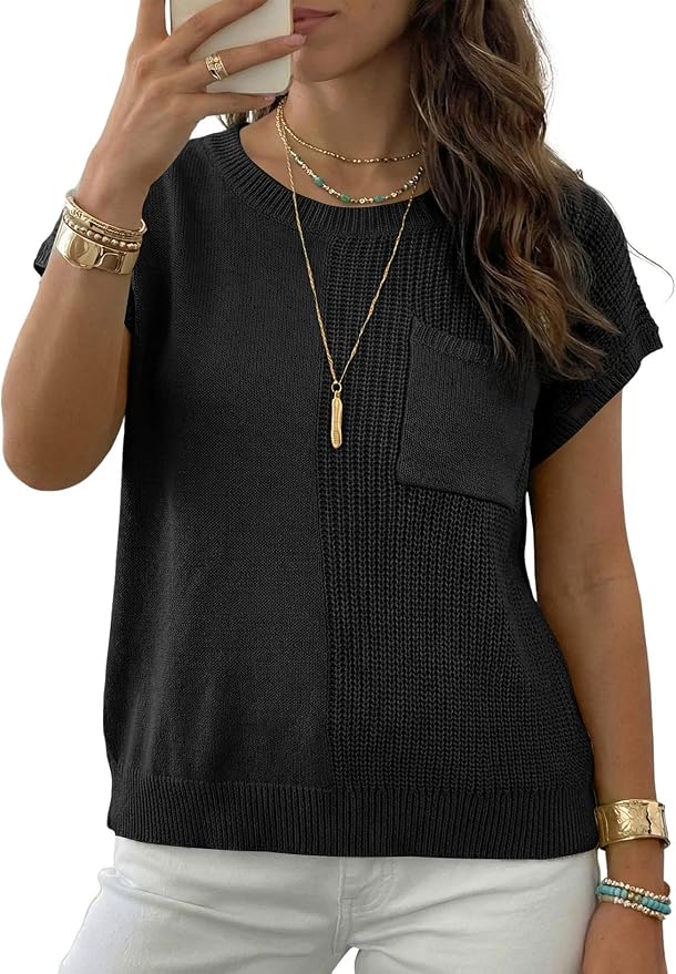 Dokotoo Summer Knit Tops for Women Sleeveless Crewneck T Shirts Casual Lightweight Sweater Blouses Shirts - Image 2