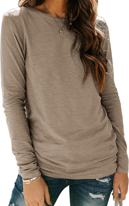 Sherosa Womens T Shirts Long Sleeve Crew Neck Shirts Basic Tee Tops Blouse by Sherosa