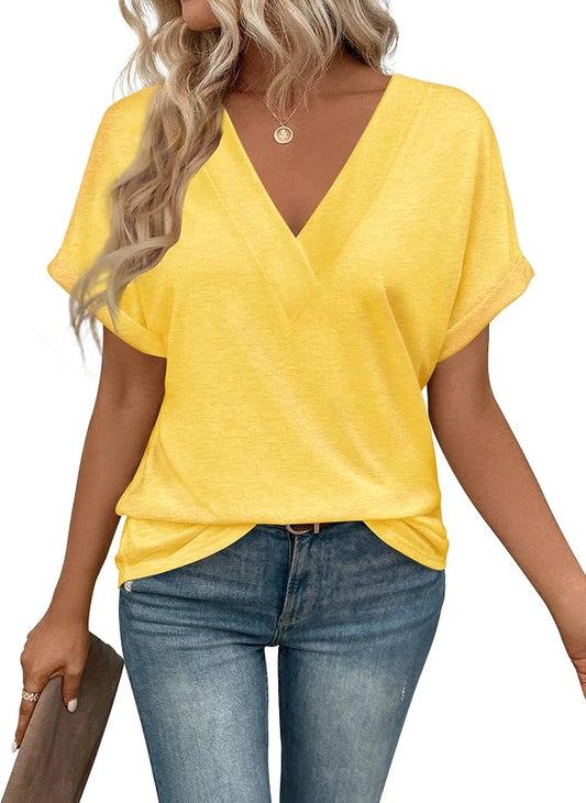 T Shirts Short Sleeve V Neck Tees Womens Tops Beach Vacation Fashion Clothes 2026 Casual Summer Spring Fall Outfits by EyMuseWomensTops