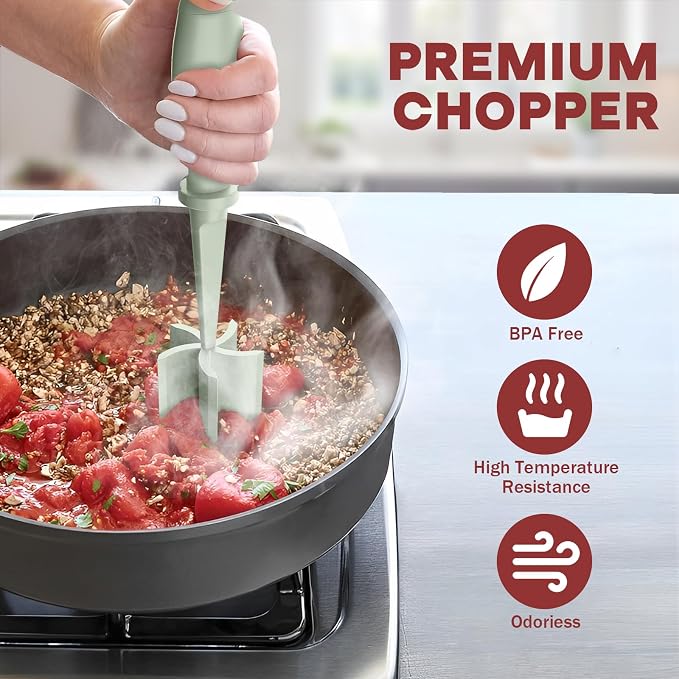 2Pack Meat Chopper Upgrade Hamburger Smasher, Masher for Ground Beef | Heat Resistant, Food-Grade Nylon, for Ground Turkey/Chicken and More, Non Stick Mix Grinder, Dishwasher Safe, Green - Image 5