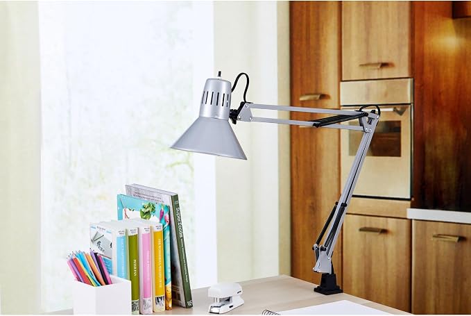 Bostitch Office VLF100-SLV Swing Arm Desk Lamp with Clamp Mount, 36" Reach with Multi-Joint Adjustment, Includes Replaceable LED Bulb (VLF), Silver - Image 7