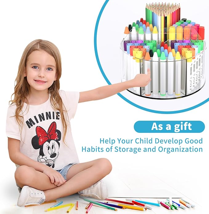 Rotating Markers Organizer for Kids, Acrylic Lazy Susan Organizers for Desks, 360 Degree Spinning Pencil Holders Pen Holders, Clear Arts and Crafts Organizer Storage, Art Supply Storage 6 Compartments - Image 9