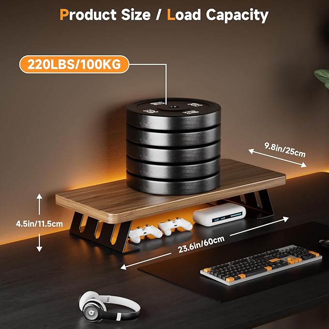 Monitor Stand - 24 Inch Wood Monitor Stand Riser, 220 Pounds Load Capacity Desk Monitor Riser for Laptop/PC/Printer, Desktop Stands Organizer for Home Office - Image 2