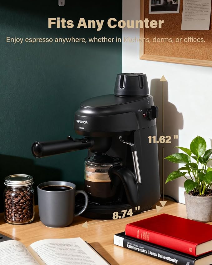 SHARDOR 3.5 Bar Espresso Machine, Compact Expresso Coffee Machines for Home, 4-Cup Espresso Maker with Milk Frother for Cappuccino & Latte, Fast Heating System, Easy-to-Use, 800W, Black - Image 6