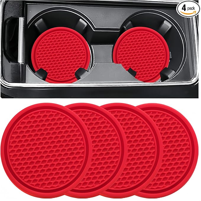 ZSDY Car Cup Coaster, 4PCS Universal Auto Non-Slip Cup Holder Embedded in Ornaments Silicone Coaster, Car Interior Accessories Sets, Red by ZSDY