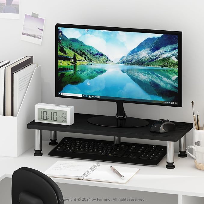 Furinno Turn-N-Tube Monitor Riser Stand, Americano, Stainless Steel Tubes - Image 2