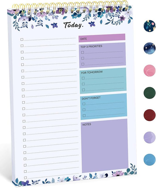 Taja To Do List Notepad, Undated Daily Planner for Work and Goal Setting | VioletBloom, 52 Sheets, 9.8" x 6.5" , for Office, Home and school, Daily Task Planning, Notes and Everyday Organization by Taja