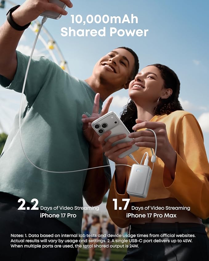 Anker Nano Power Bank, 45W 10,000mAh Portable Charger, iPhone Battery Pack | Built-In Retractable USB-C Cable, for iPhone 17 / 16 Series, iPad, Galaxy, Pixel, and More, Compact Travel Design - Image 6