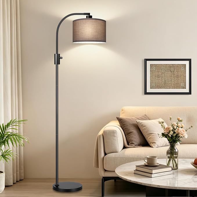 Nintiue Dimmable Black Floor Lamp, 1200 Lumens LED Edison Bulb Included, Arc Gold Floor Lamps for Living Room Modern Standing Lamp with Khaki Shade - Image 5