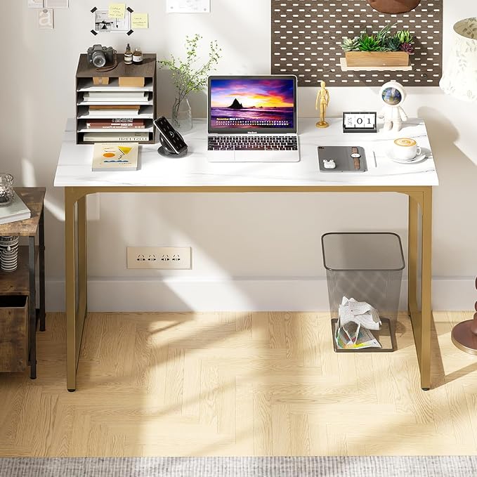 BestOffice Computer Desk,Home Office Desk, Modern Simple Style for Home Office Study Writing (Gold, 39 Inch) - Image 2