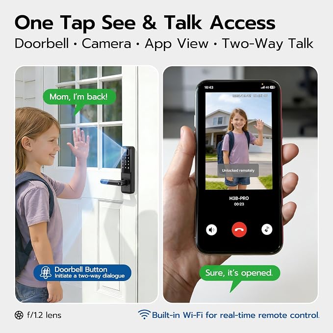 WiFi Video Smart Door Lock with Camera & Doorbell, Keyless Entry Fingerprint Lock with Handle for Front Door, Nyboer Keypad Electronic Digital with Rechargeable Lithium Battery, Easy Installation - Image 2