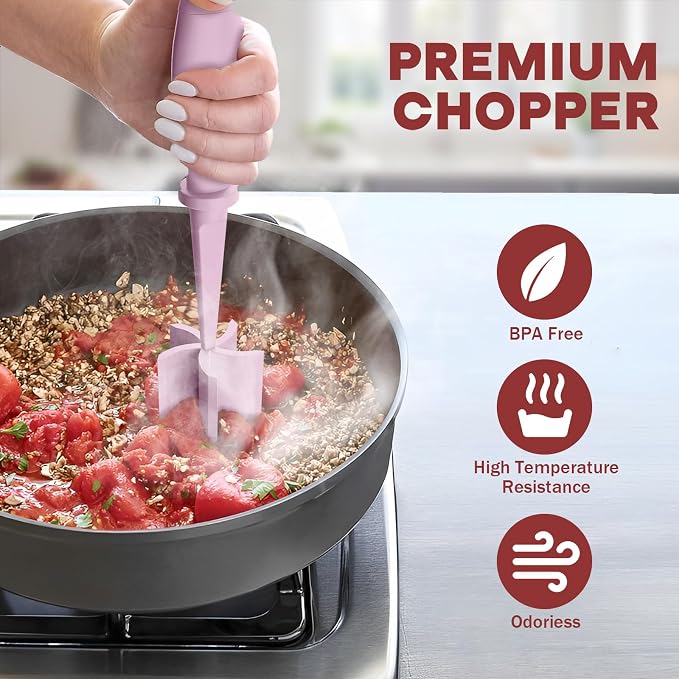 PGYARD Meat Chopper Hamburger Grinder, Kitchen Smasher for Ground Beef | Heat Resistant, 5 Blade, Burger Grinder Nylon Potato Mix Tool, Meat & Poultry Tenderizers, Dishwasher Safe, Pink - Image 5