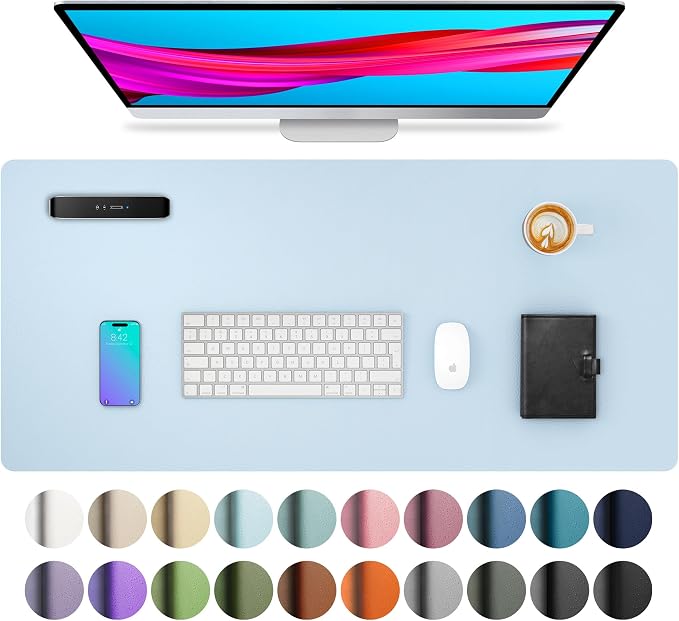 Aothia Leather Desk Pad Protector, Mouse Pad, Office Desk Mat, Non-Slip PU Leather Desk Blotter, Laptop Desk Pad, Waterproof Desk Writing Pad for Office and Home (31.5" x 15.7",Baby Blue) by AothiaSimpleNaturalUnique
