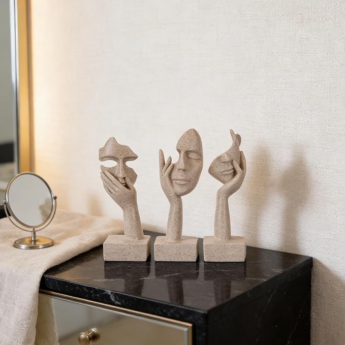 olirum 3 Pcs Thinker Large Statue Set - Resin Sandstone Art Abstract Home Accent Figurines for Living Room, Bedroom, Shelves, Office Desktop, Coffee Table Decor, Gift for Women (3 Pcs Sandstone, 9") - Image 7