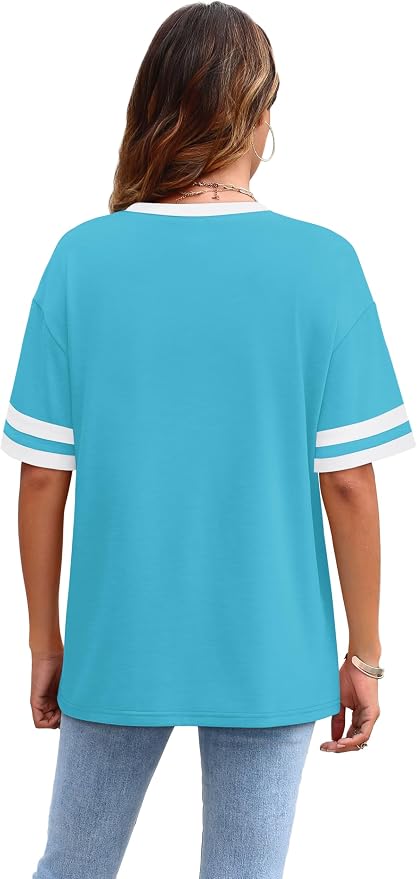 WIHOLL Womens T Shirts Loose Fit Short Sleeve Tees Crew Neck Color Block Summer Tops 2026 Fashion - Image 4