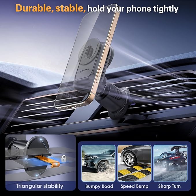 pop-tech Car Vent Phone Mount for Thick Socket Grip, Air Vent Clip Phone Holder Compatible with Magsafe Wallet Black & iPhone Samsung Card Holder, Cellphone Stand with Sticky Adhesive - Image 5