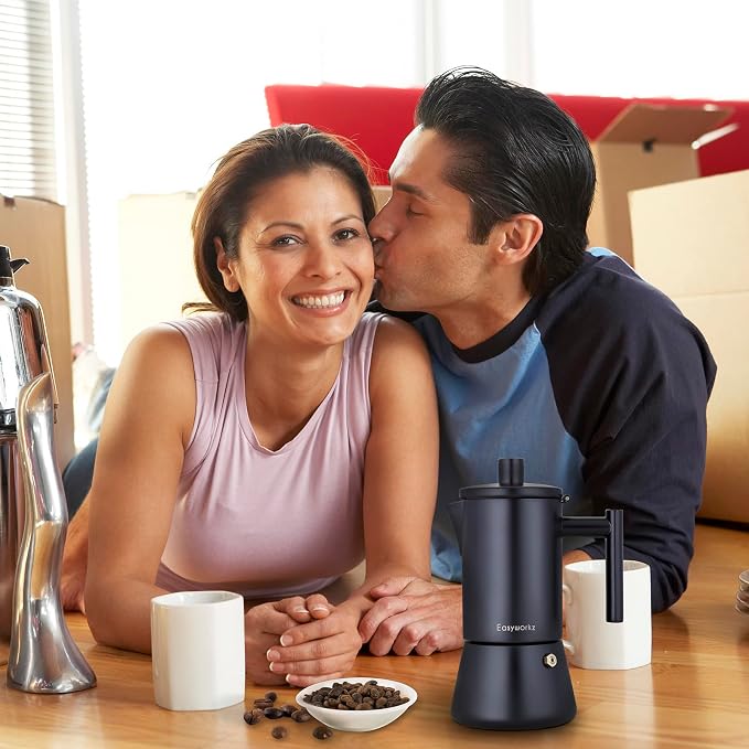 Easyworkz Diego Stovetop Espresso Maker Stainless Steel Italian Coffee Machine Maker 12Cup 17.5 oz Moka Pot Induction Espresso Pot - Matte Black - Image 7