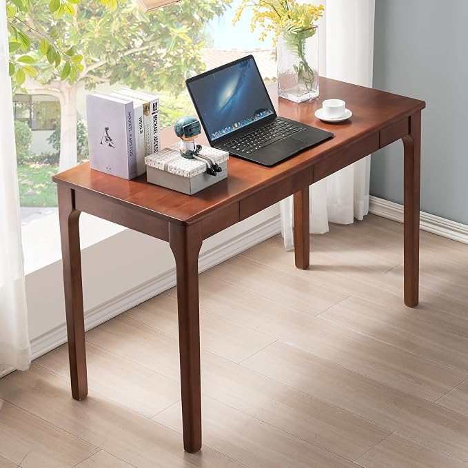 Solid Wood Desk with Drawers, Small Computer Desk for Small Spaces, Gaming Study Home Office Desks for Work, Student PC Desk for Bedroom, Escritorios para Cuartos (Cherry Color, 47inch) - Image 2