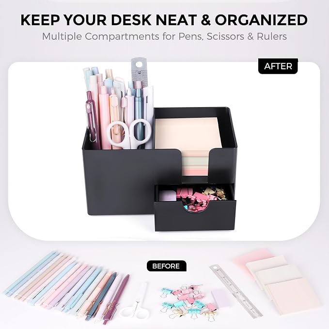 SKYDUE Small Desk Organizer with Drawer | 3 Compartments, Desk Pen Holder, For Home, School, Office & College Dorm Room - Image 7