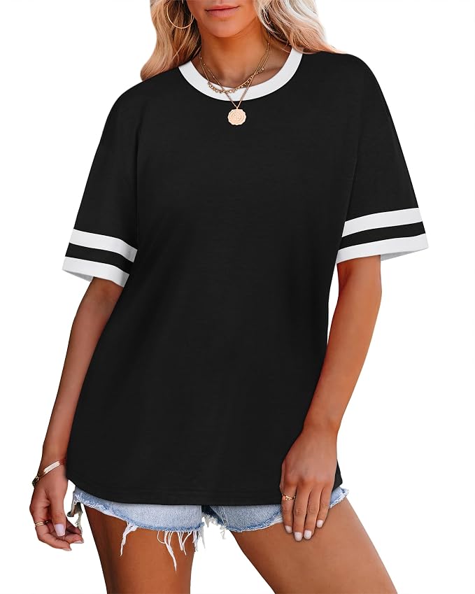 WIHOLL Womens T Shirts Loose Fit Short Sleeve Tees Crew Neck Color Block Summer Tops 2026 Fashion - Image 3