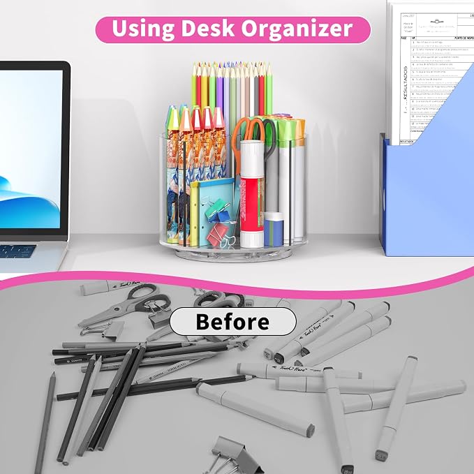 Small Pencil Organizer for Desk Acrylic Art Organizer Clear 4 Compartments | Rotating Art Supply Organizer for Kid, Spinning Marker Caddy Pen Organizer for Desk, Acrylic Pen and Pencil Organizer Storage - Image 4