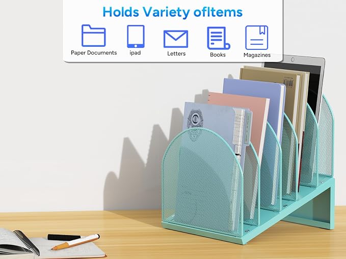 gianotter Desktop File Organizer with 5 Compartments | Desk Organizer Paper Organizer for Desk Workspace Organizers for Office Supplies (Blue, Inclined Style) - Image 7