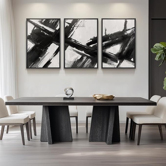 Large Framed Black and White Abstract Canvas Wall Art for Living Room, 3 Piece Modern Prints Paintings Artwork for Walls, Minimalist Abstract Brushstroke Pictures for Hallway Dining Office Wall Decor 24x36 Inch - Image 4