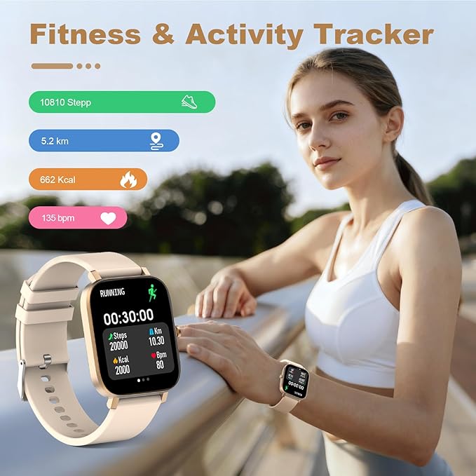 Smart Watch for Men Women Compatible with iPhone Samsung Android Phone 1.69 inch Full Touch Screen IP68 Waterproof Bluetooh Fitness Tracker Heart Rate/Sleep Monitor (Gold) - Image 2