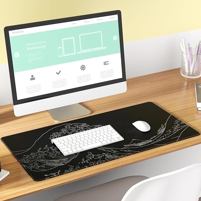 KTRIO Large Gaming Mouse Pad, Desk Mat, 31.5 x 15.7 in, Kanagawa Wave, XXL | Smooth Micro-Weave Surface, Artistic Pattern Design, Non-Slip Rubber Base, Durable Stitched Edges, Office & Home Use - Image 6
