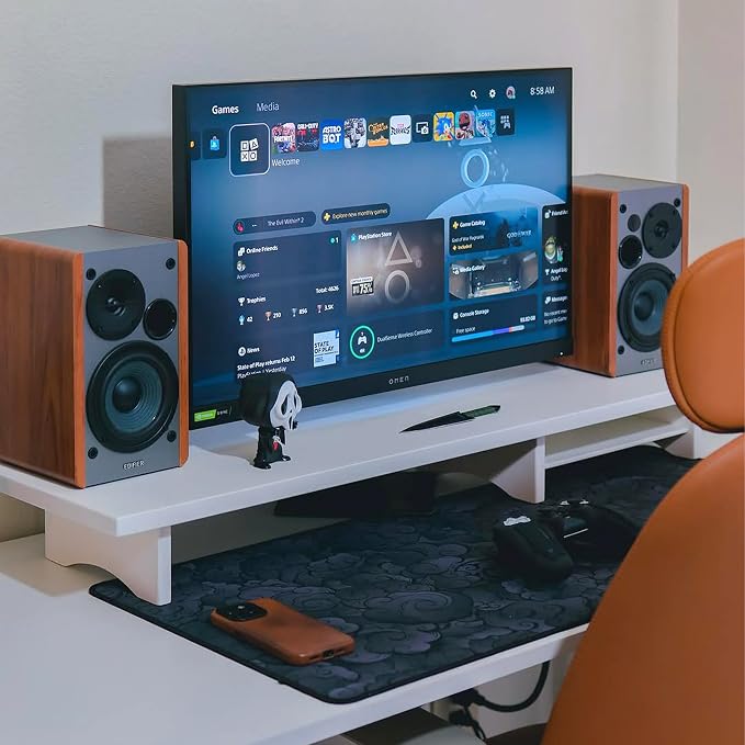 Bamboo Dual Monitor Stand Riser White, 2-Tier Desk Monitor Riser for 2 Monitors, Supports for PC Computer Monitor, Printer, Heavy TV Riser up to 300 lbs, White - Image 4